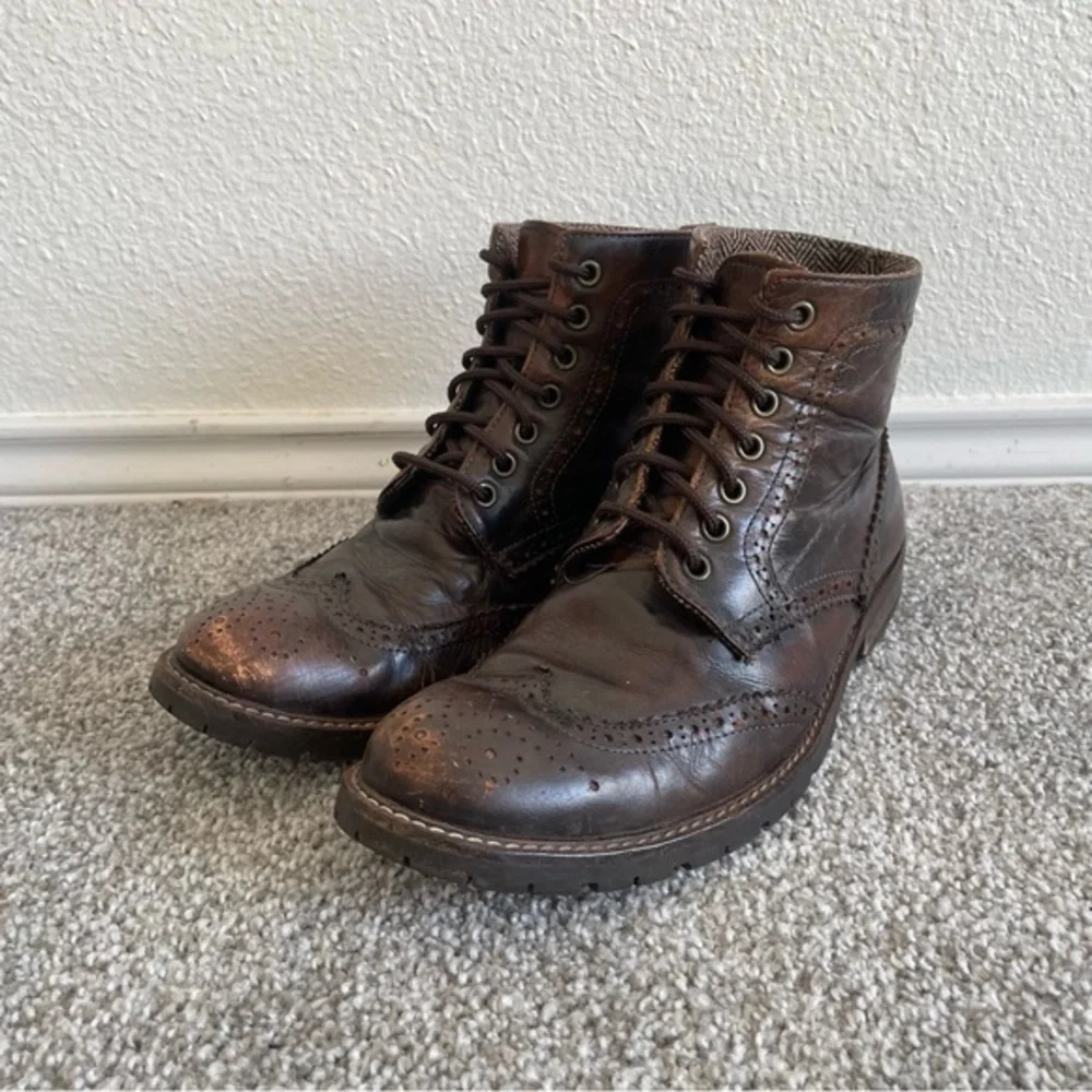 Franco Fortini Wing Tip Lace Up Classic Ankle Boots Mens Size 8 Brown Leather